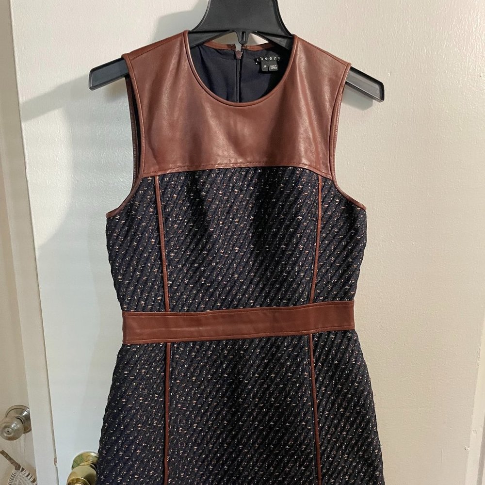 Theory Navy & Faux Leather Dress